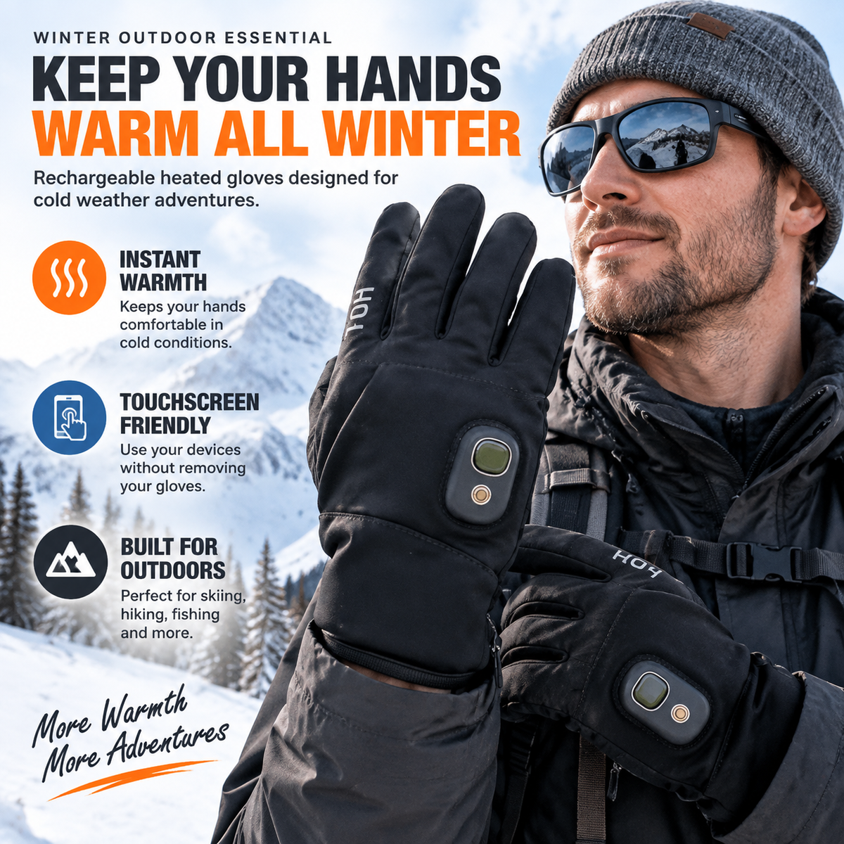 Rechargeable Heated Gloves – Touchscreen Winter Gloves with Adjustable Heat