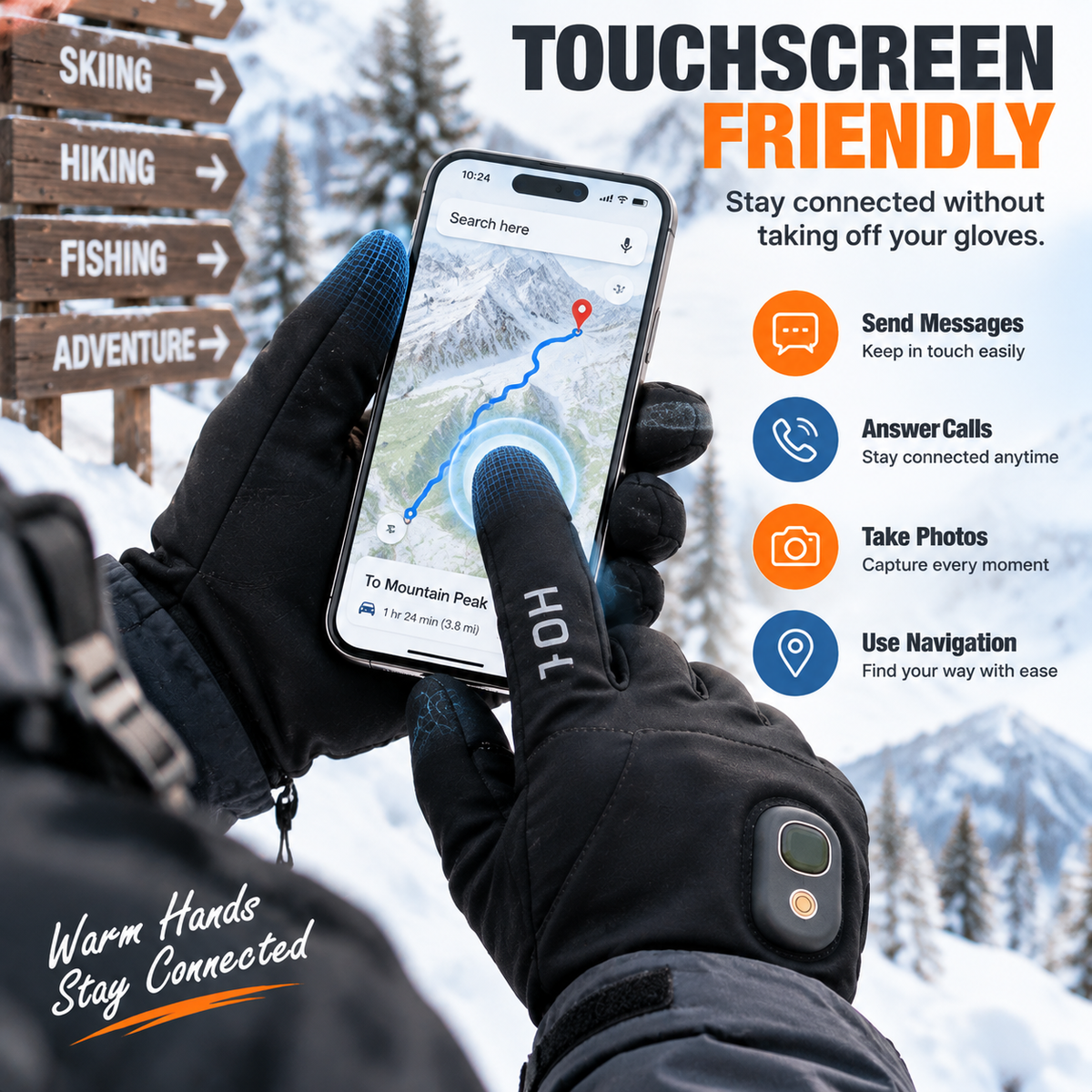 Rechargeable Heated Gloves – Touchscreen Winter Gloves with Adjustable Heat