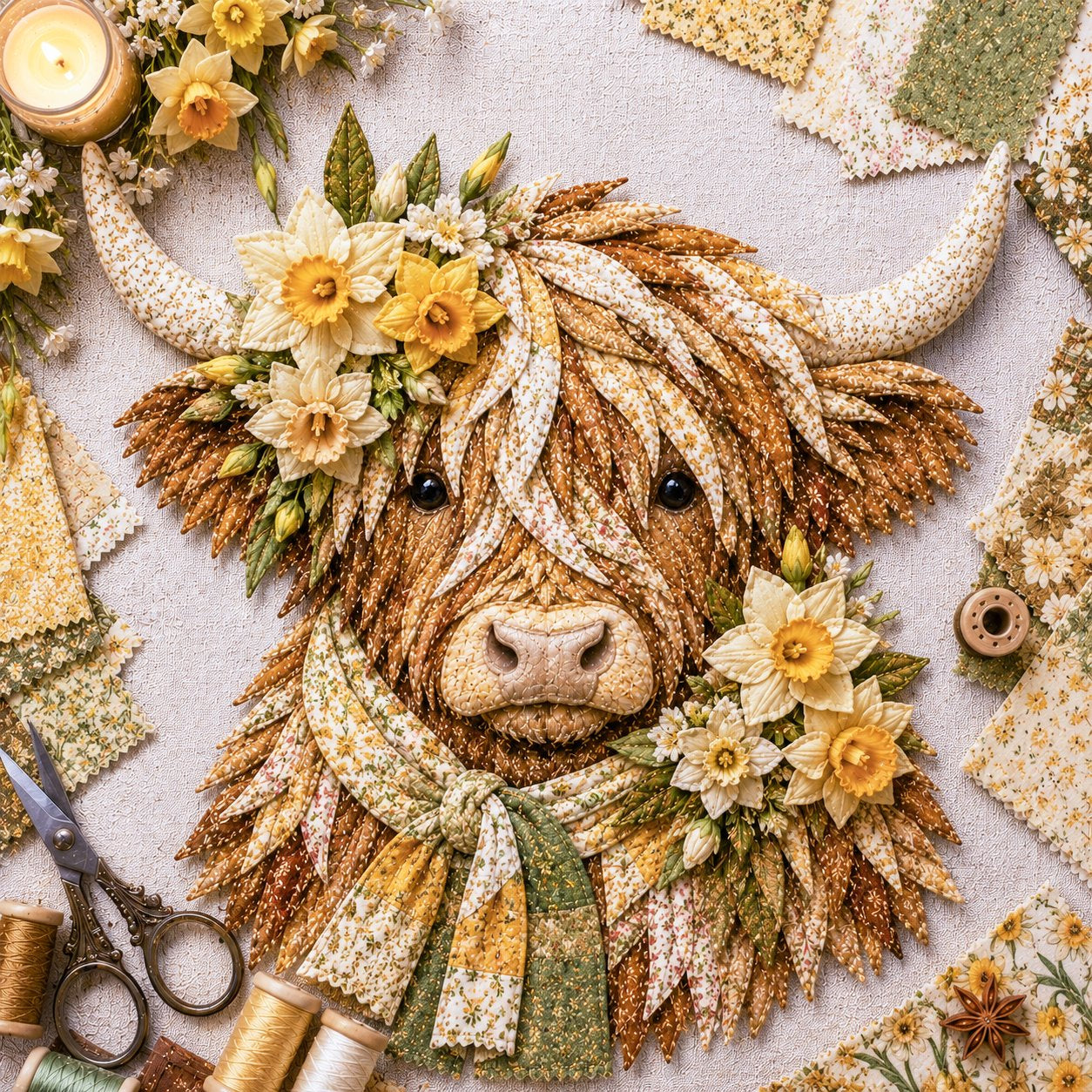 Birth Flower Highland Cow 3D Layered Fabric Art DIY Kit