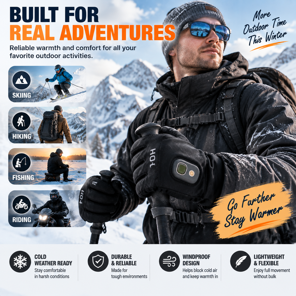 Rechargeable Heated Gloves – Touchscreen Winter Gloves with Adjustable Heat