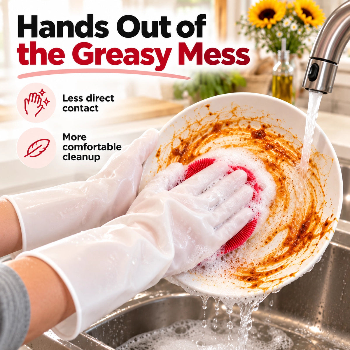 Dishwashing Gloves With Built-in Silicone Brush
