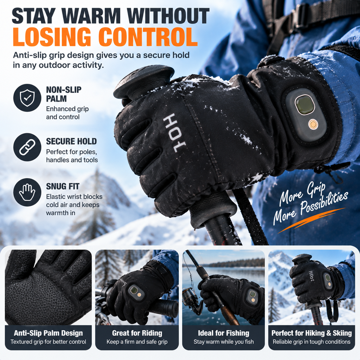 Rechargeable Heated Gloves – Touchscreen Winter Gloves with Adjustable Heat