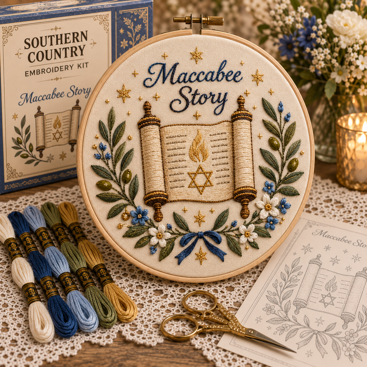 Hanukkah DIY Embroidery Kit – Beautiful Festival of Lights Designs