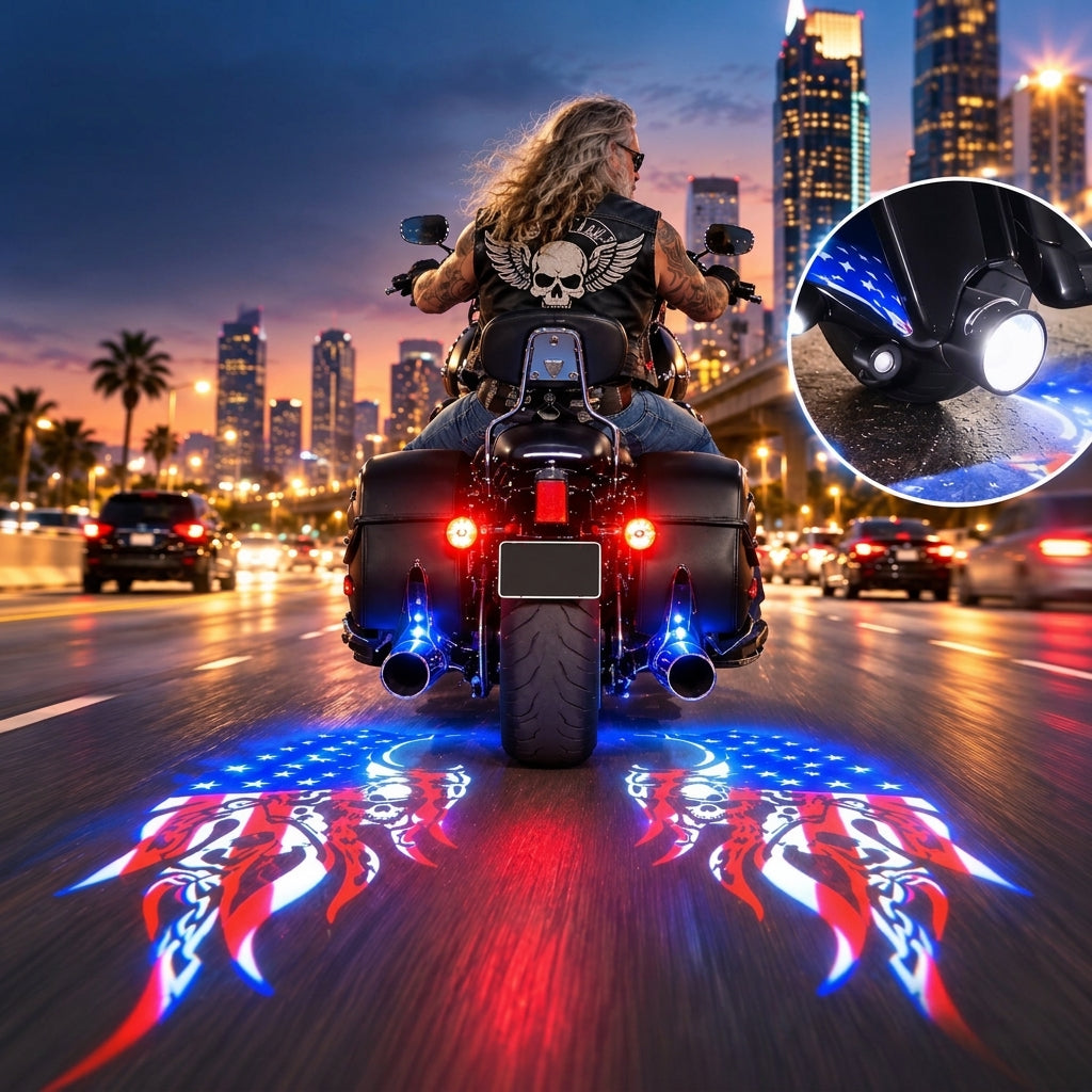 Upgrade Your Night Ride: Ground Projection Light with Skull Wing Design