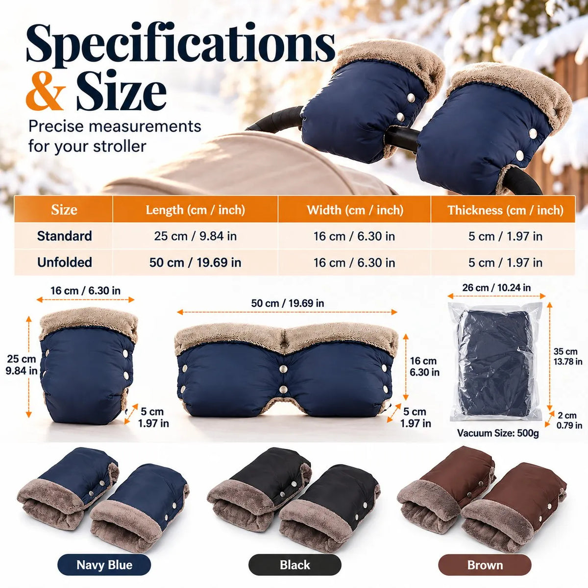 Winter Waterproof Baby Stroller Hand Muff Thicken Warm Stroller Gloves