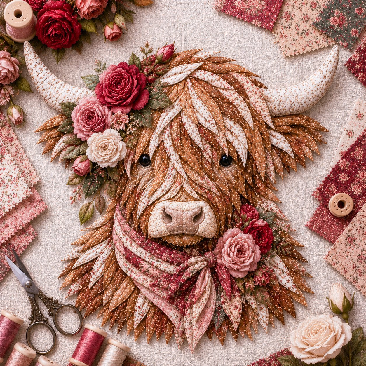 Birth Flower Highland Cow 3D Layered Fabric Art DIY Kit