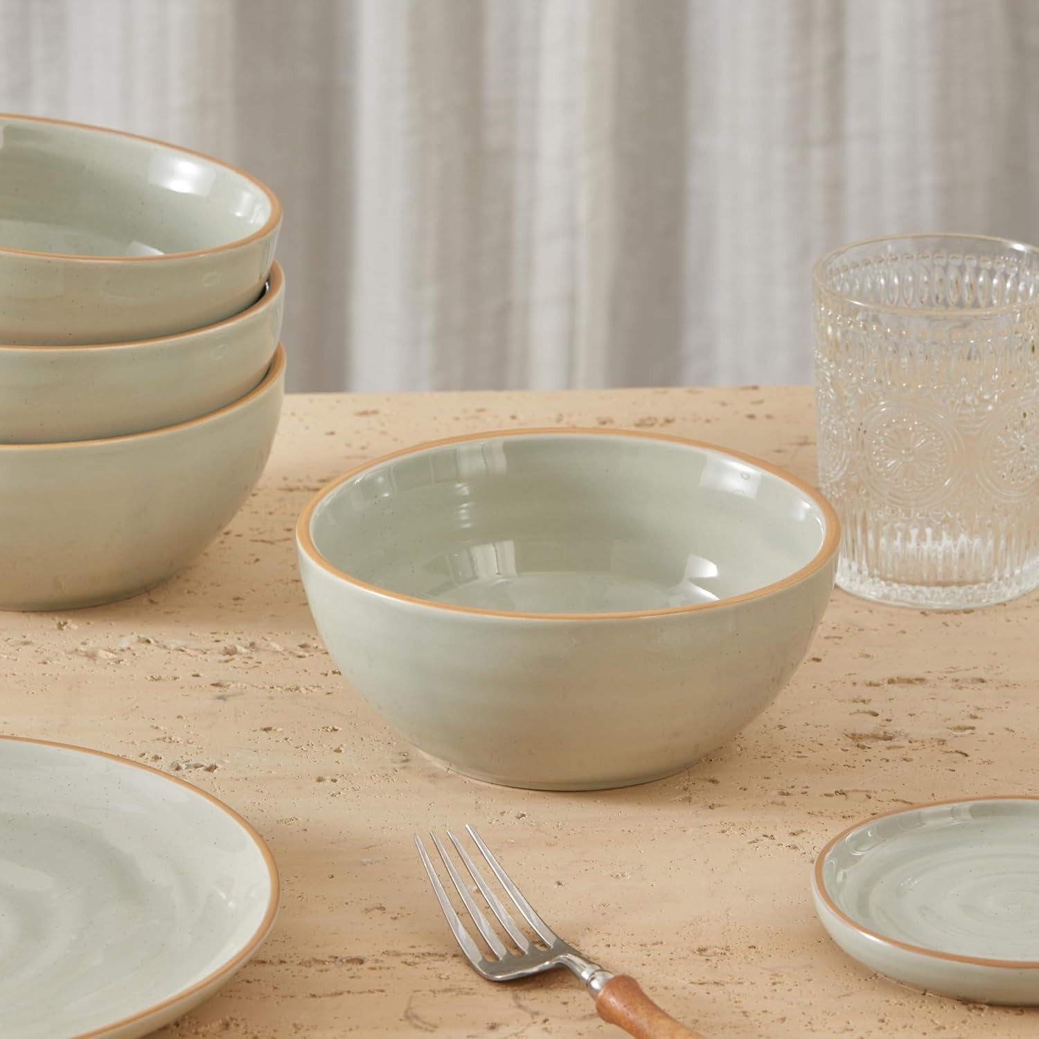 Light Beige Stoneware Cereal Bowl Set