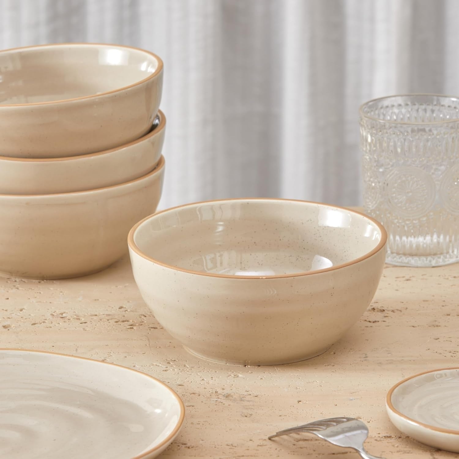 Light Beige Stoneware Cereal Bowl Set