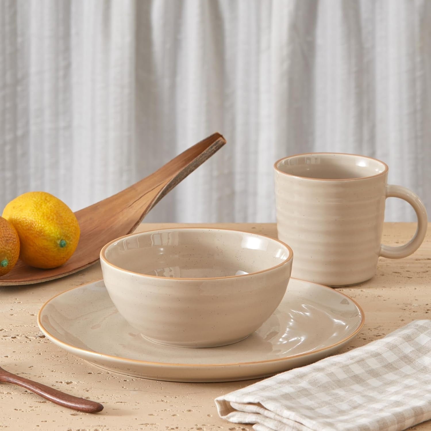 Light Beige Stoneware Cereal Bowl Set