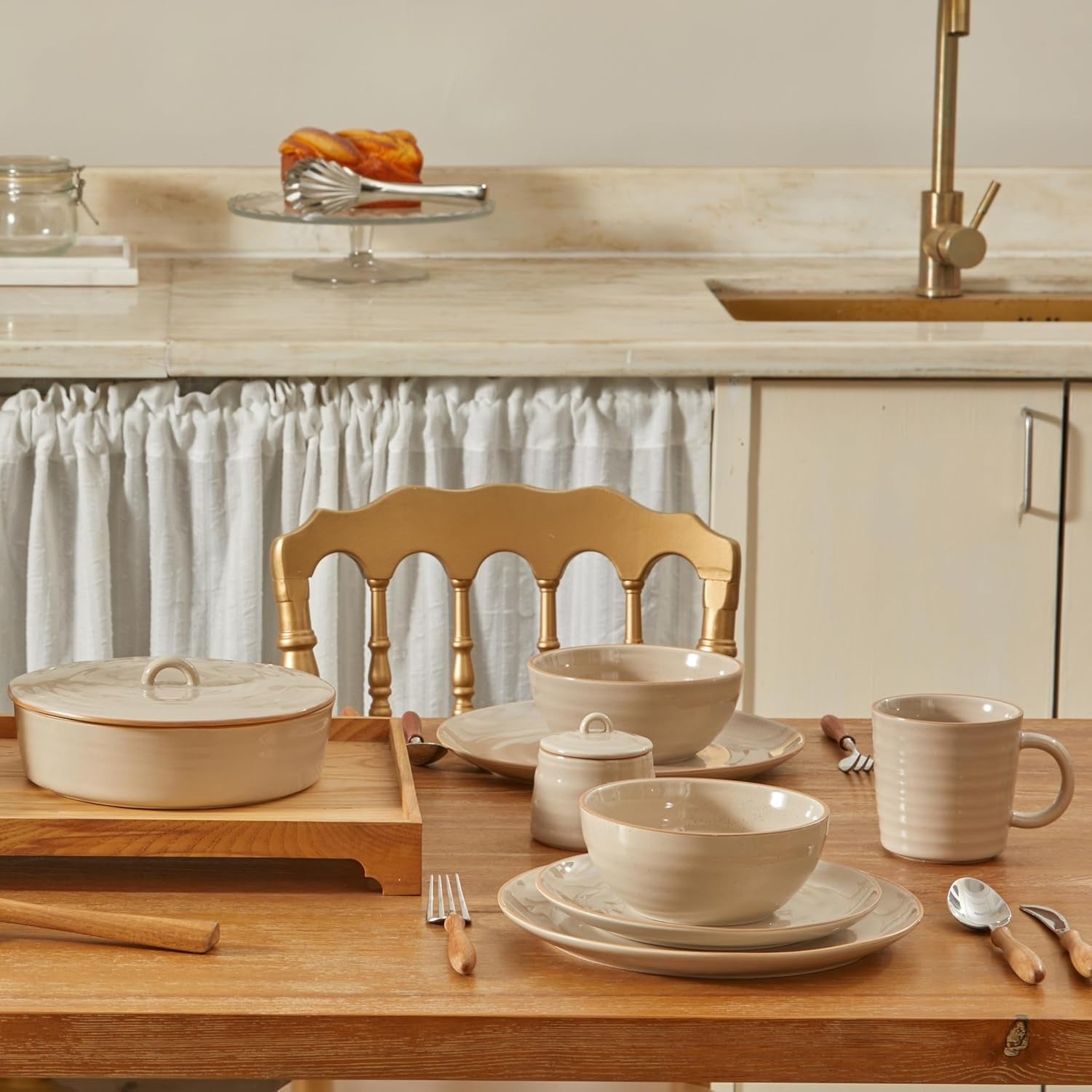 Light Beige Stoneware Cereal Bowl Set