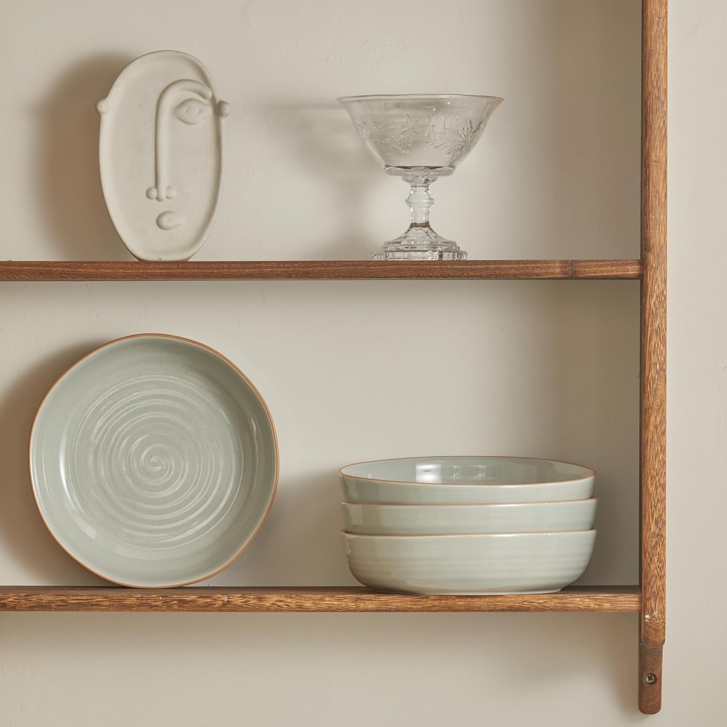 Light Sage Green Stoneware Pasta Bowl Set