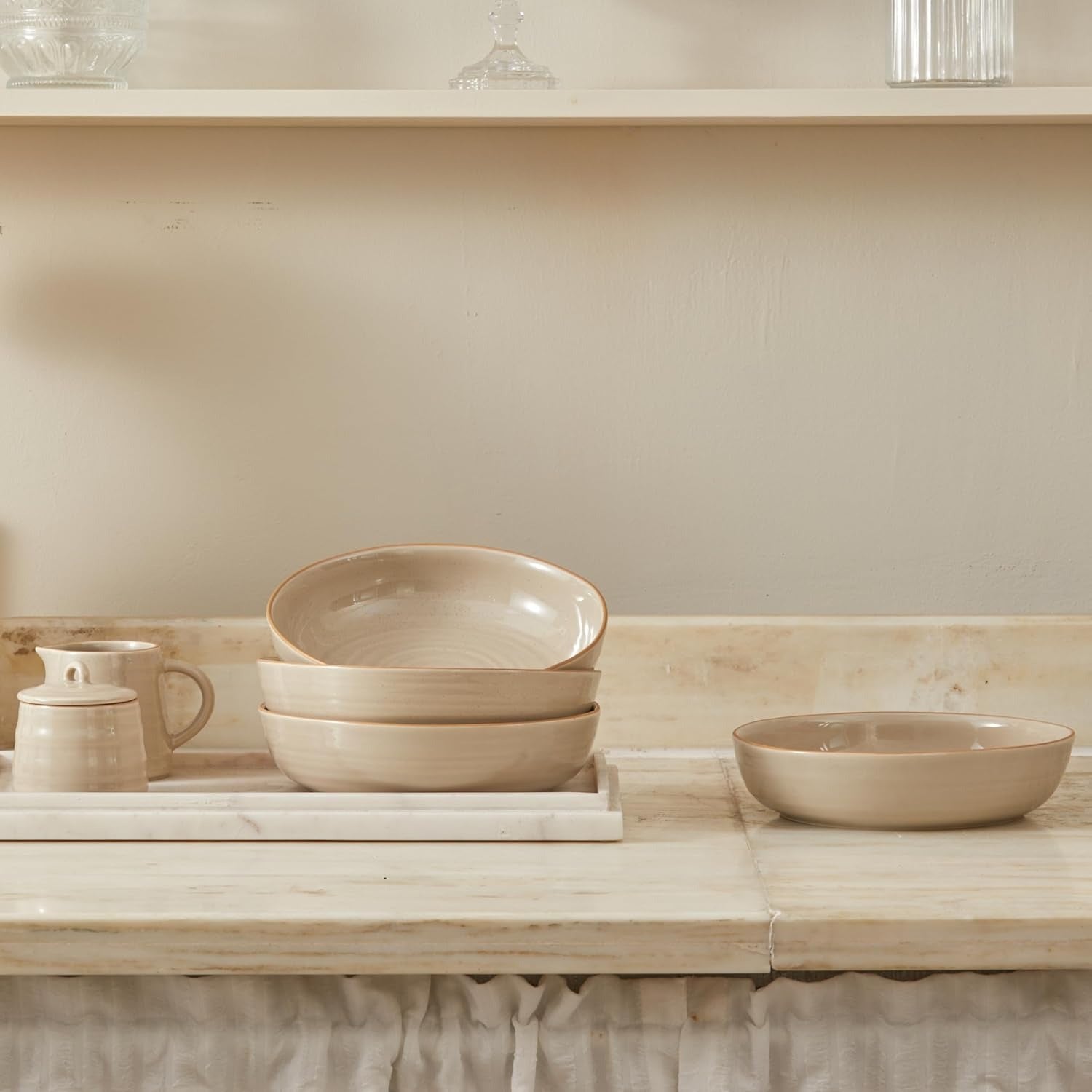 Light Sage Green Stoneware Pasta Bowl Set
