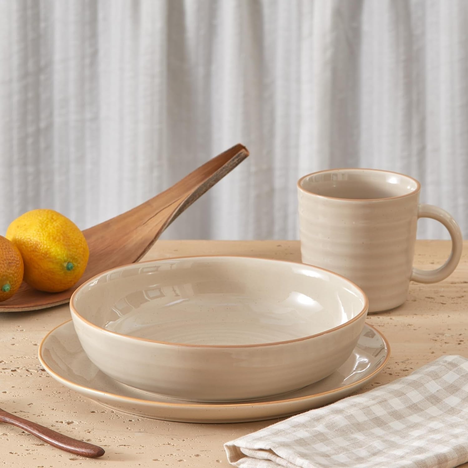 Light Sage Green Stoneware Pasta Bowl Set