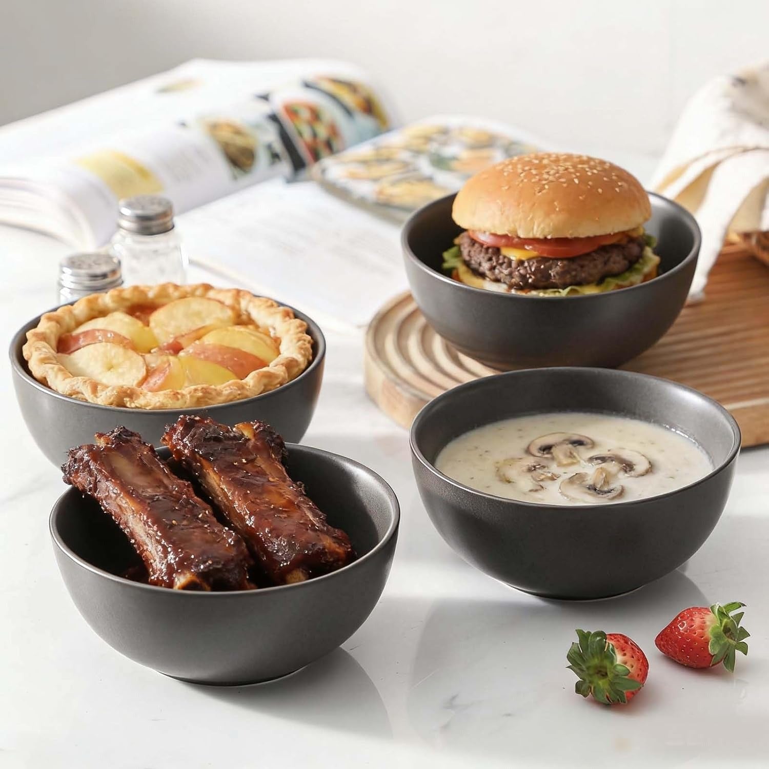 Matte Black Stoneware Cereal Bowl Set