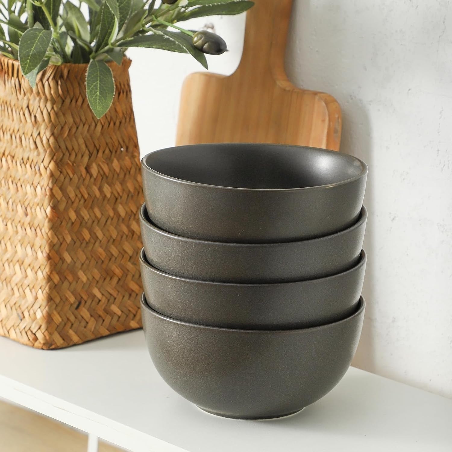 Matte Black Stoneware Cereal Bowl Set