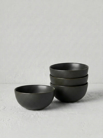 Matte Black Stoneware Cereal Bowl Set