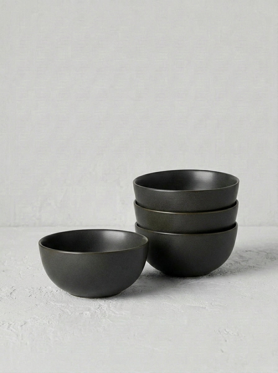 Matte Black Stoneware Cereal Bowl Set