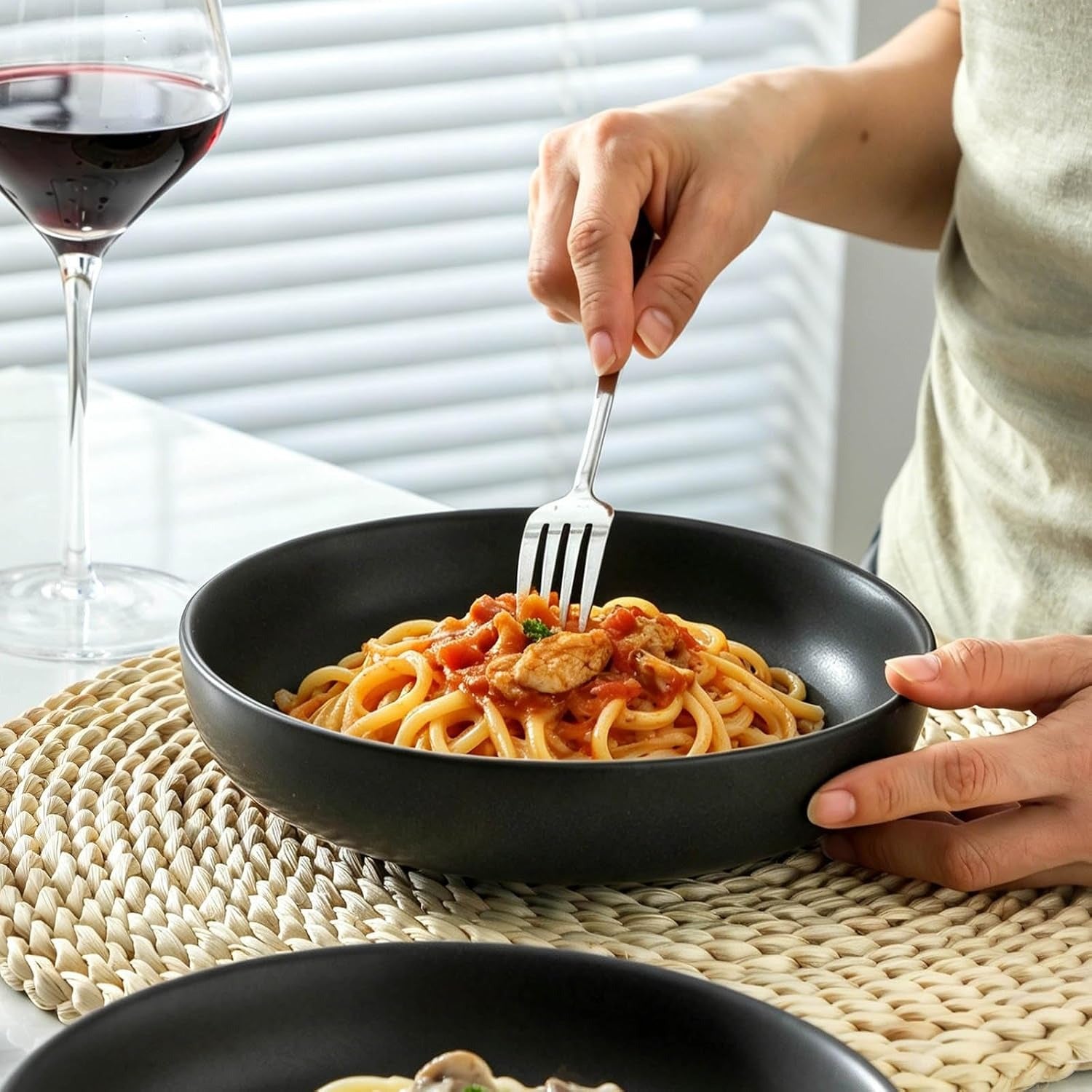 Modern Matte Black Ramen Pasta Bowl Set