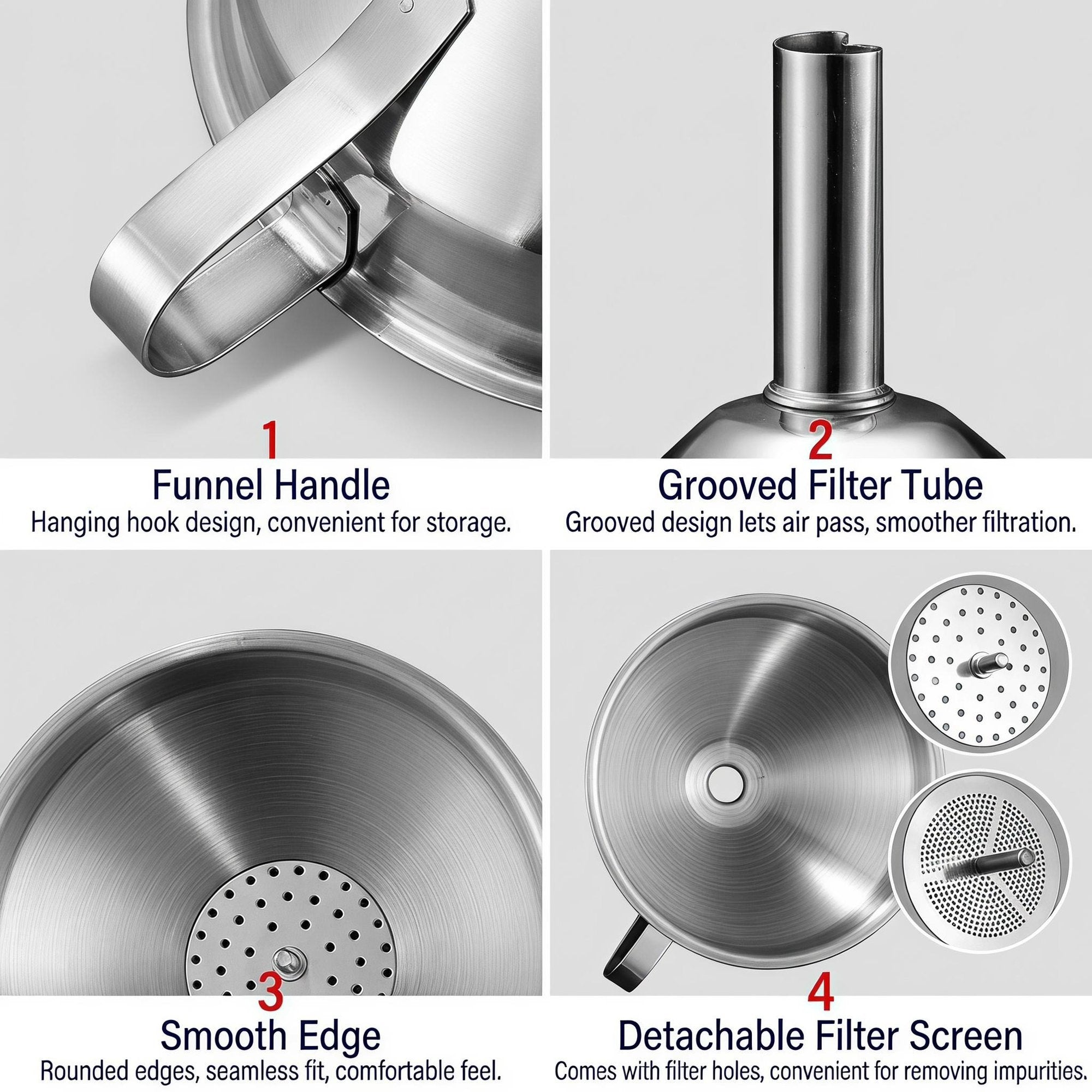 304 Stainless Steel Funnel with Filter Mesh