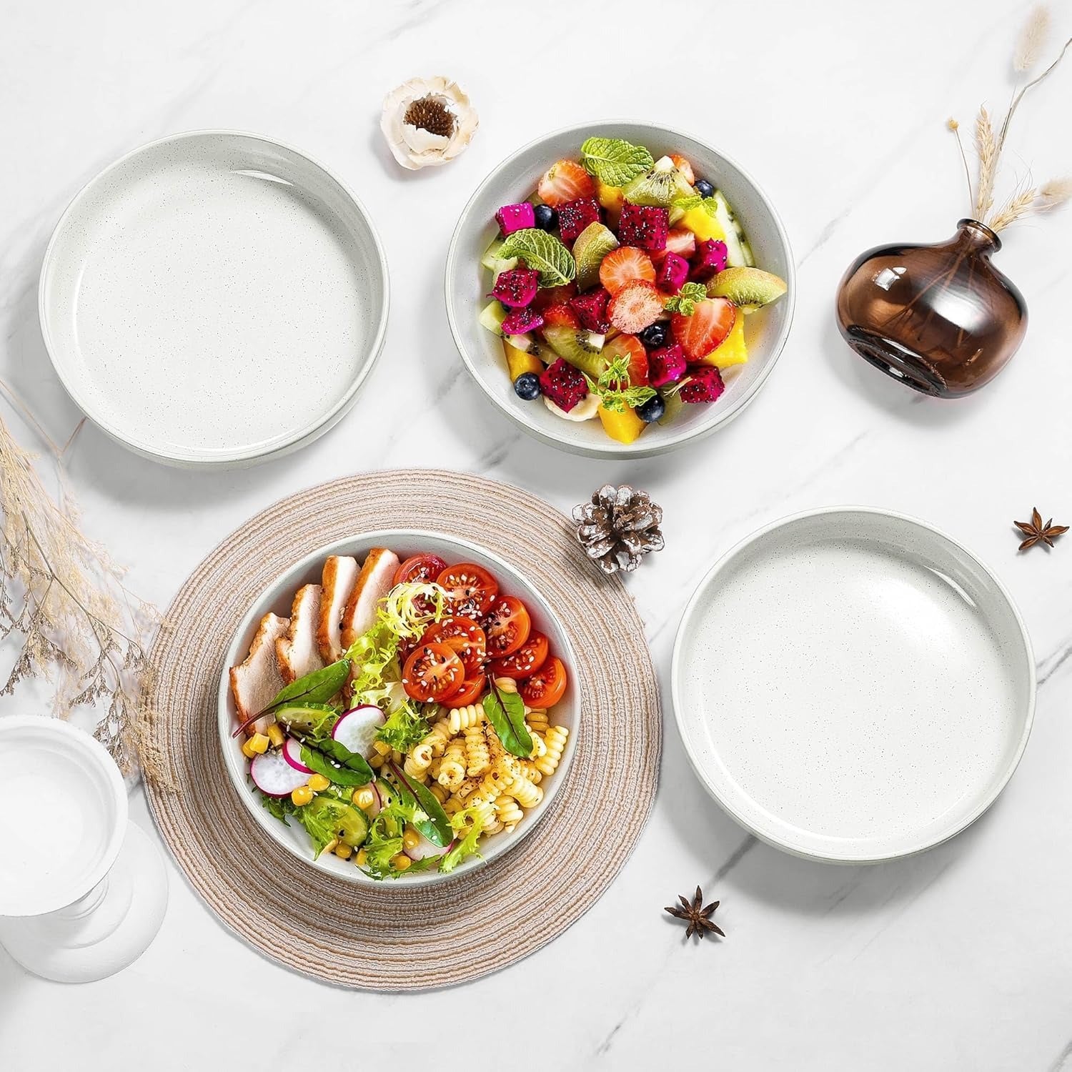 33oz Milky White Ceramic Pasta Salad Bowls