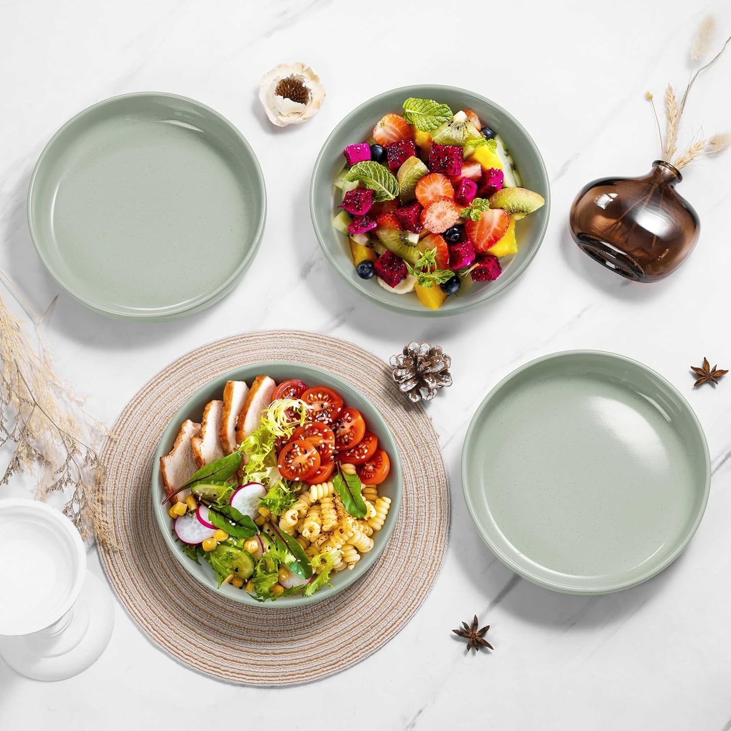 33oz Milky White Ceramic Pasta Salad Bowls