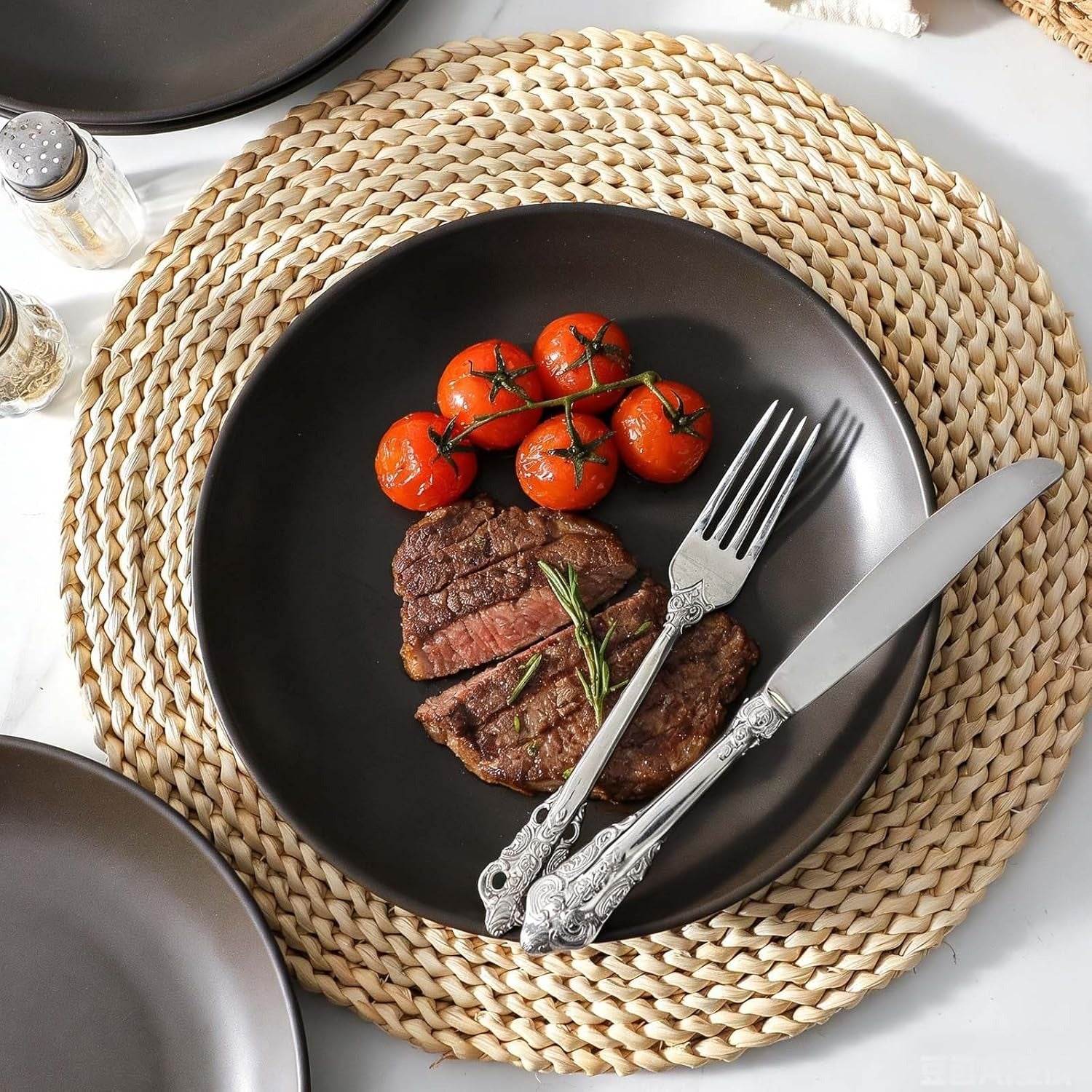 Elegant Matte Black Stoneware Dinner Plates Set of 4