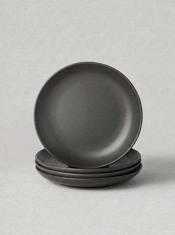 Elegant Matte Black Stoneware Dinner Plates Set of 4