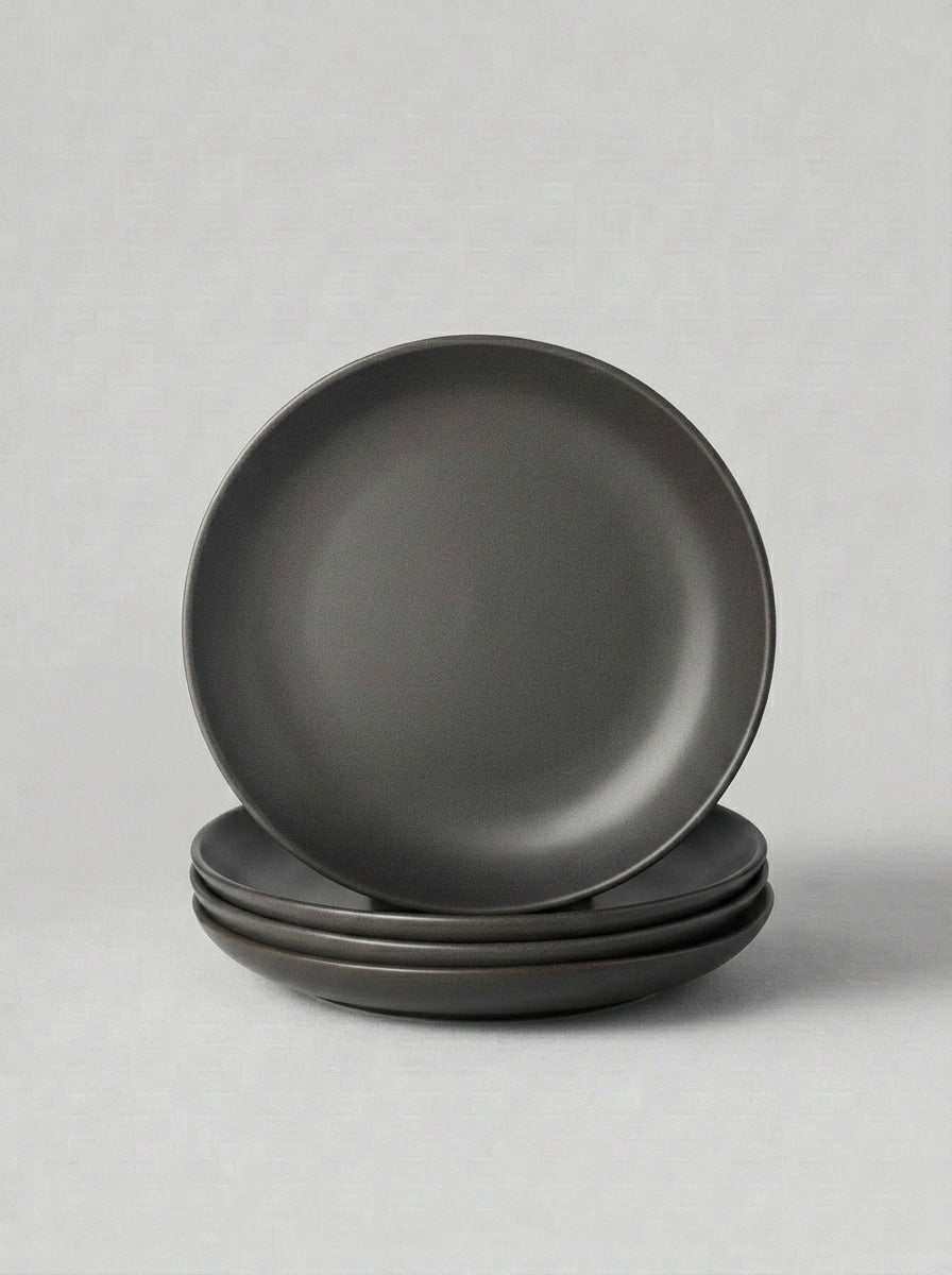 Elegant Matte Black Stoneware Dinner Plates Set of 4