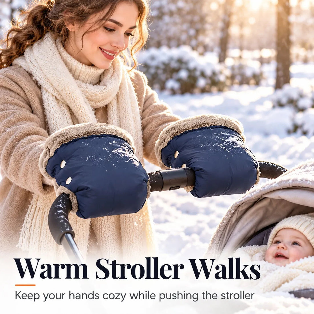 Winter Waterproof Baby Stroller Hand Muff Thicken Warm Stroller Gloves