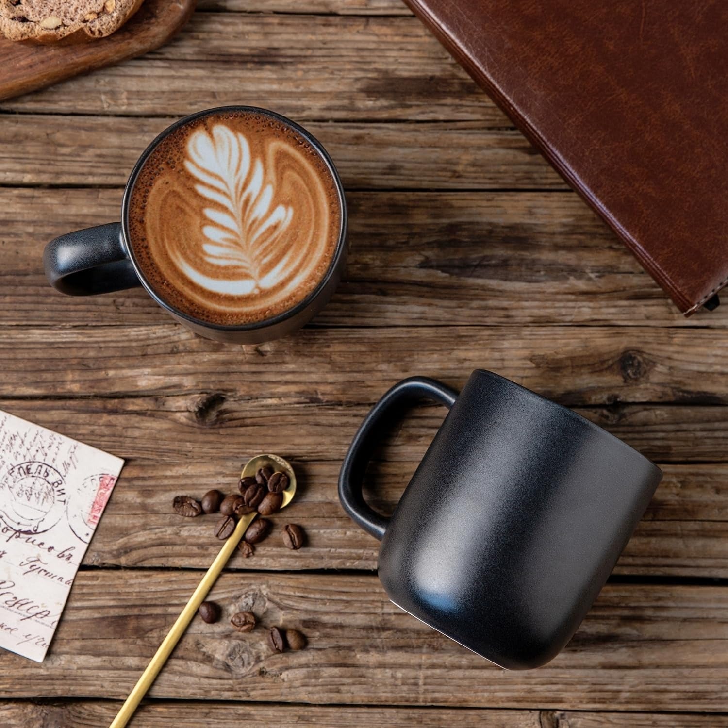 Matte White Ceramic Coffee Mug Set with Wavy Rim