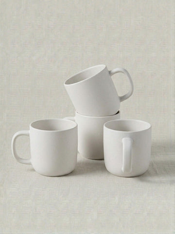 Matte White Ceramic Coffee Mug Set with Wavy Rim