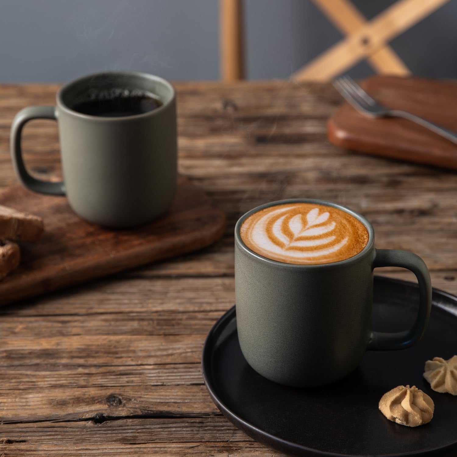 Matte White Ceramic Coffee Mug Set with Wavy Rim