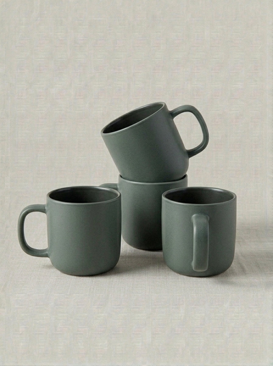 Matte White Ceramic Coffee Mug Set with Wavy Rim