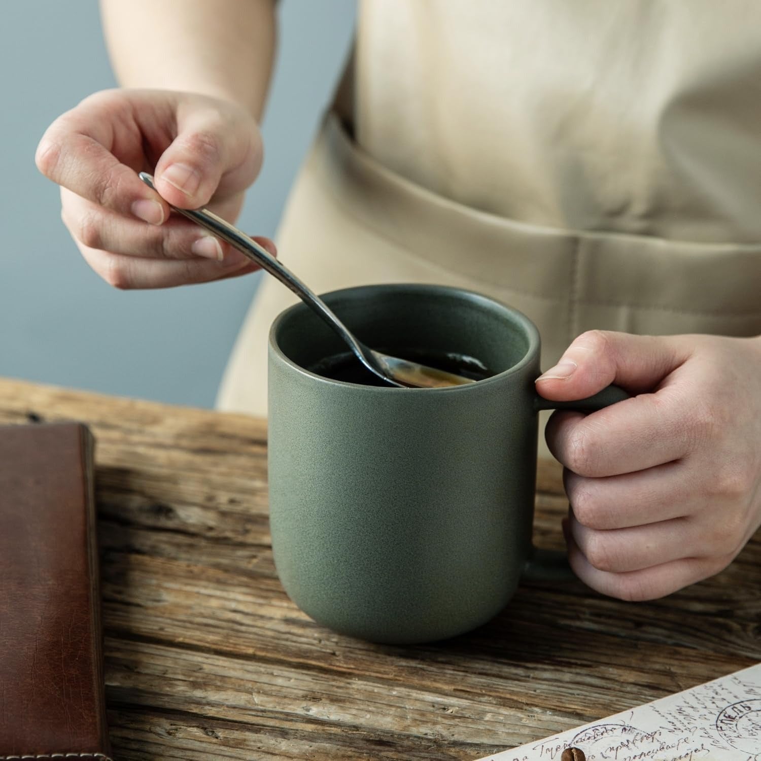 Matte White Ceramic Coffee Mug Set with Wavy Rim