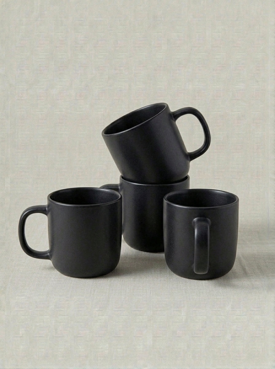 Matte White Ceramic Coffee Mug Set with Wavy Rim
