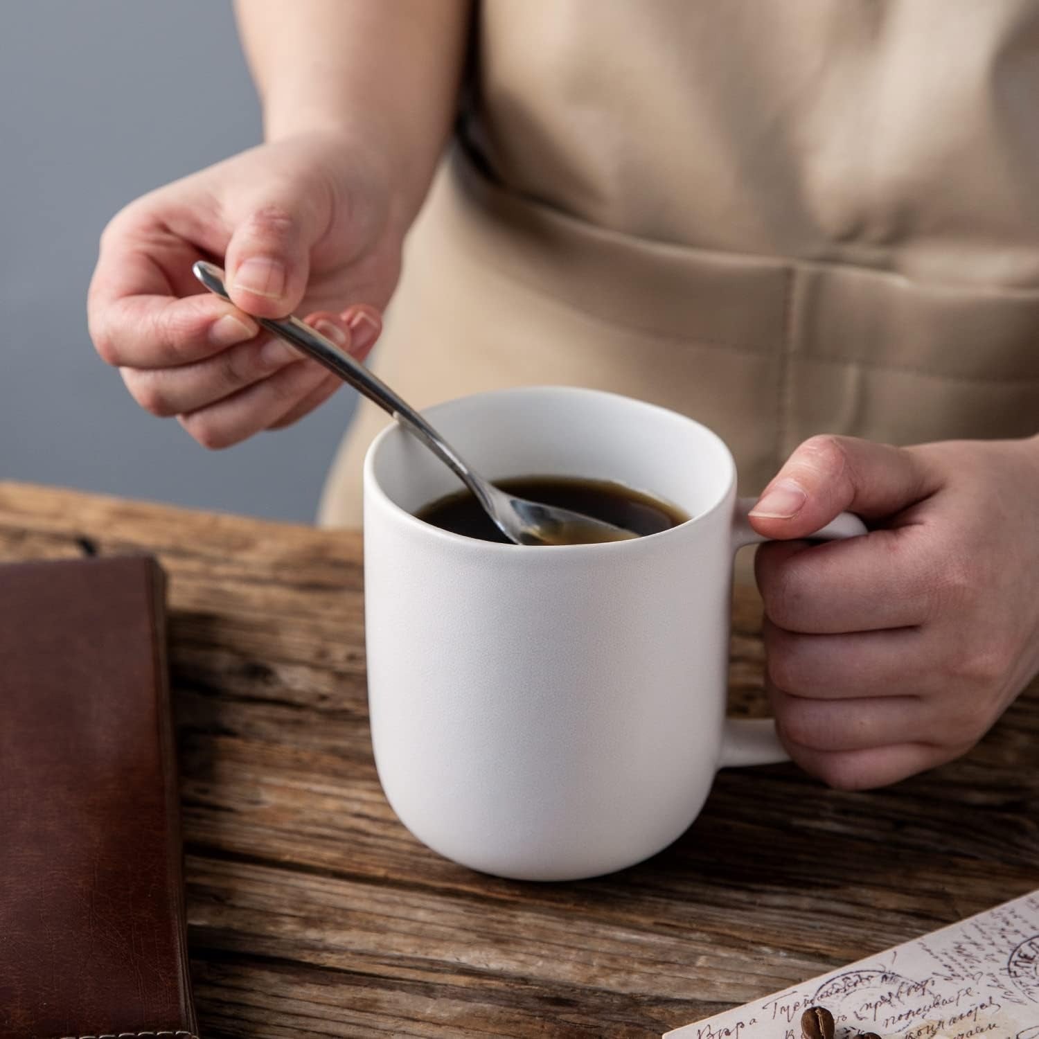 Matte White Ceramic Coffee Mug Set with Wavy Rim