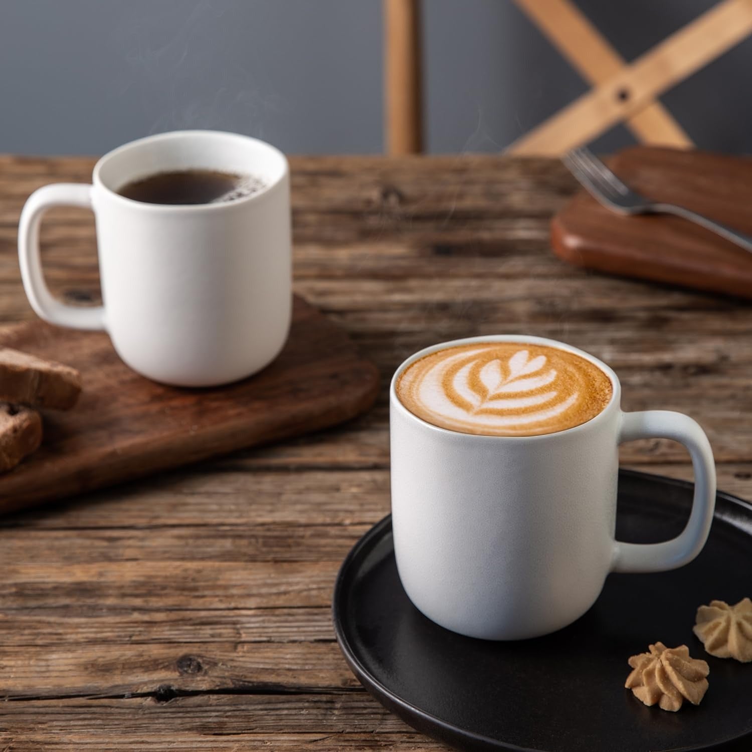 Matte White Ceramic Coffee Mug Set with Wavy Rim