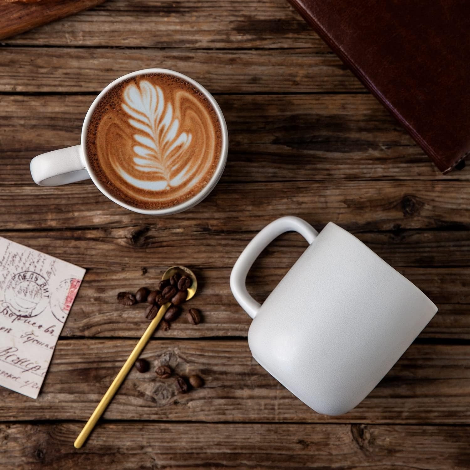 Matte White Ceramic Coffee Mug Set with Wavy Rim