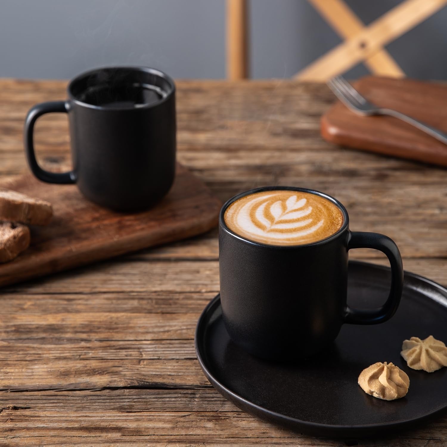Matte White Ceramic Coffee Mug Set with Wavy Rim