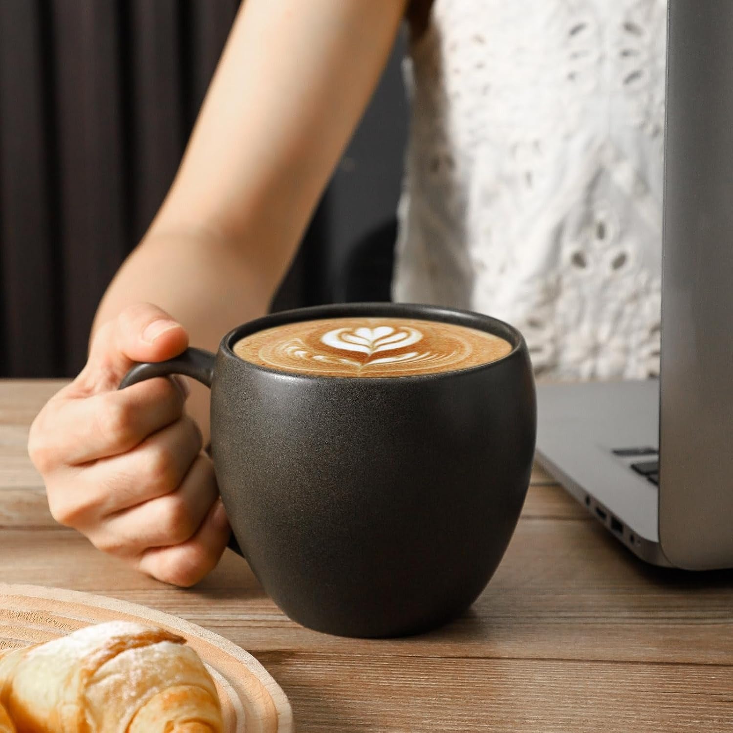 Modern Matte Black Stoneware Coffee Mug Set