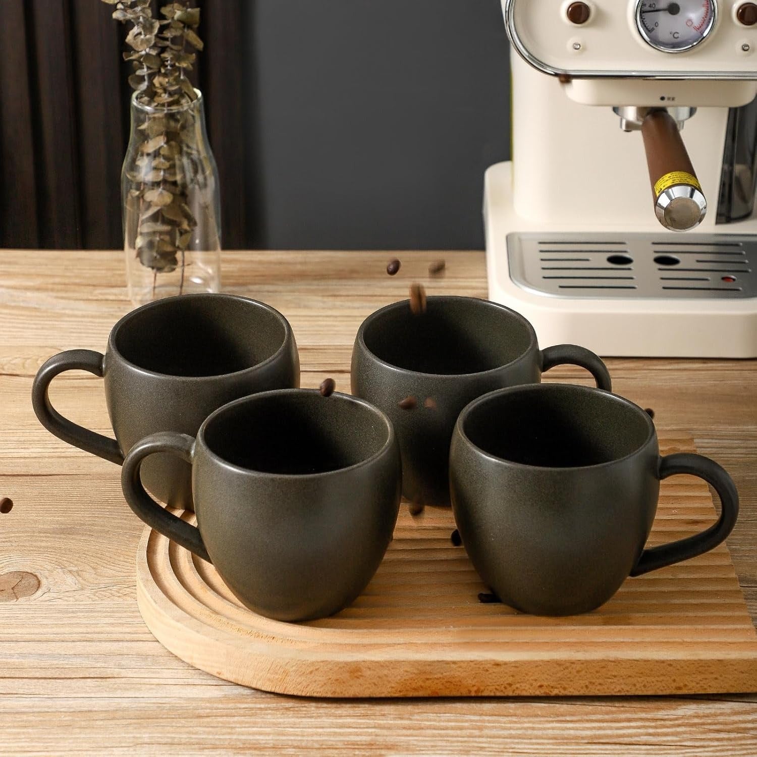 Modern Matte Black Stoneware Coffee Mug Set