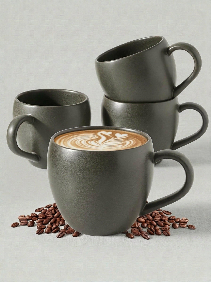 Modern Matte Black Stoneware Coffee Mug Set
