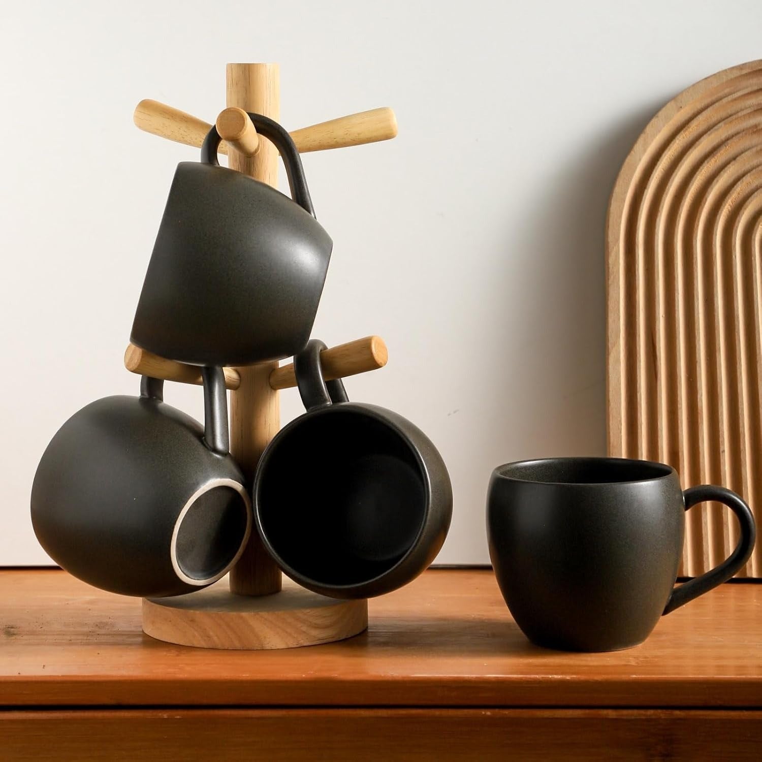 Modern Matte Black Stoneware Coffee Mug Set