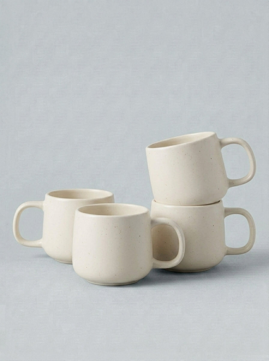 Sea Salt White Reactive Glaze Stoneware Mug Set