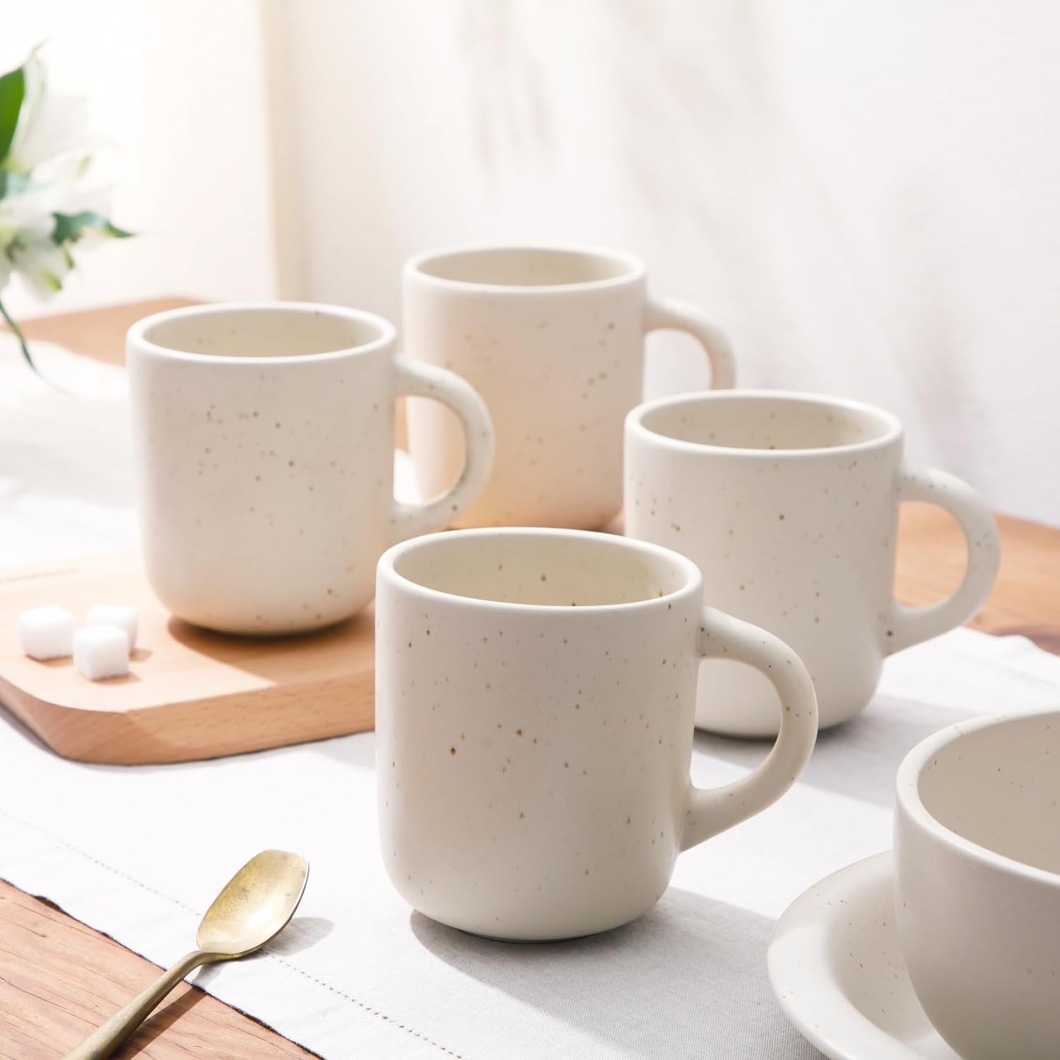 Sea Salt White Reactive Glaze Stoneware Mug Set