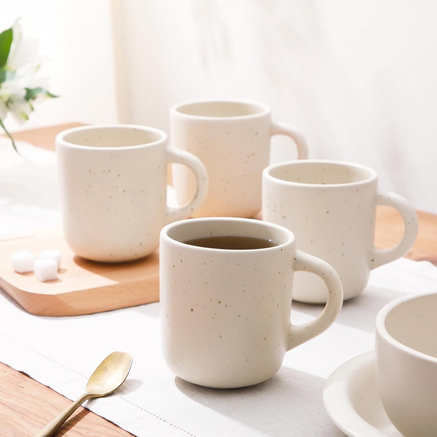 Sea Salt White Reactive Glaze Stoneware Mug Set