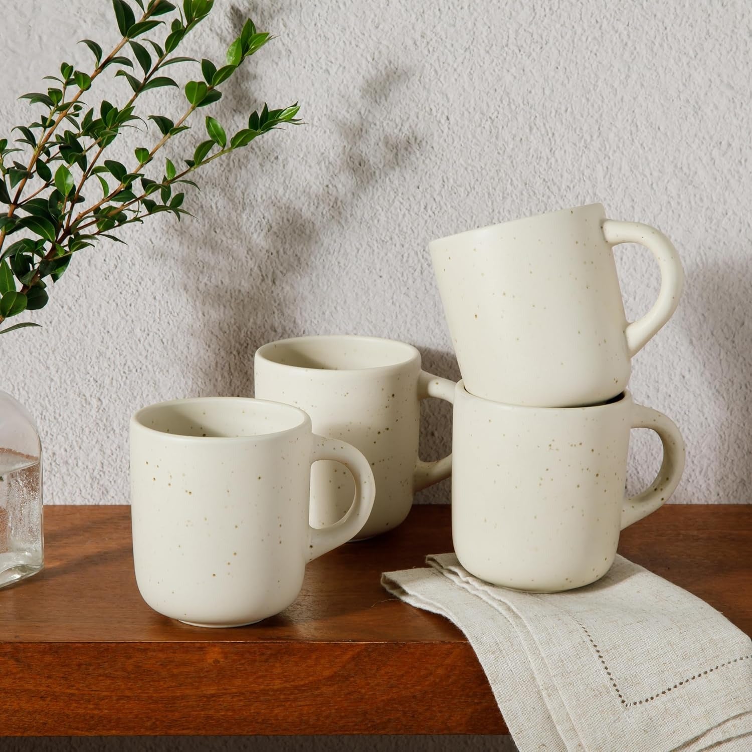 Sea Salt White Reactive Glaze Stoneware Mug Set