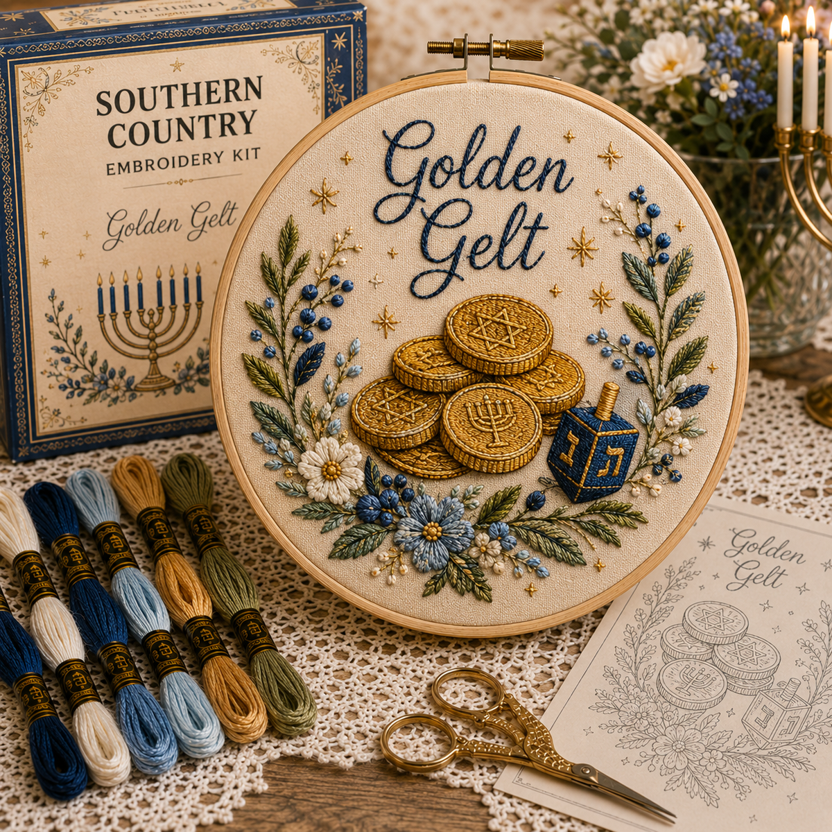 Hanukkah DIY Embroidery Kit – Beautiful Festival of Lights Designs