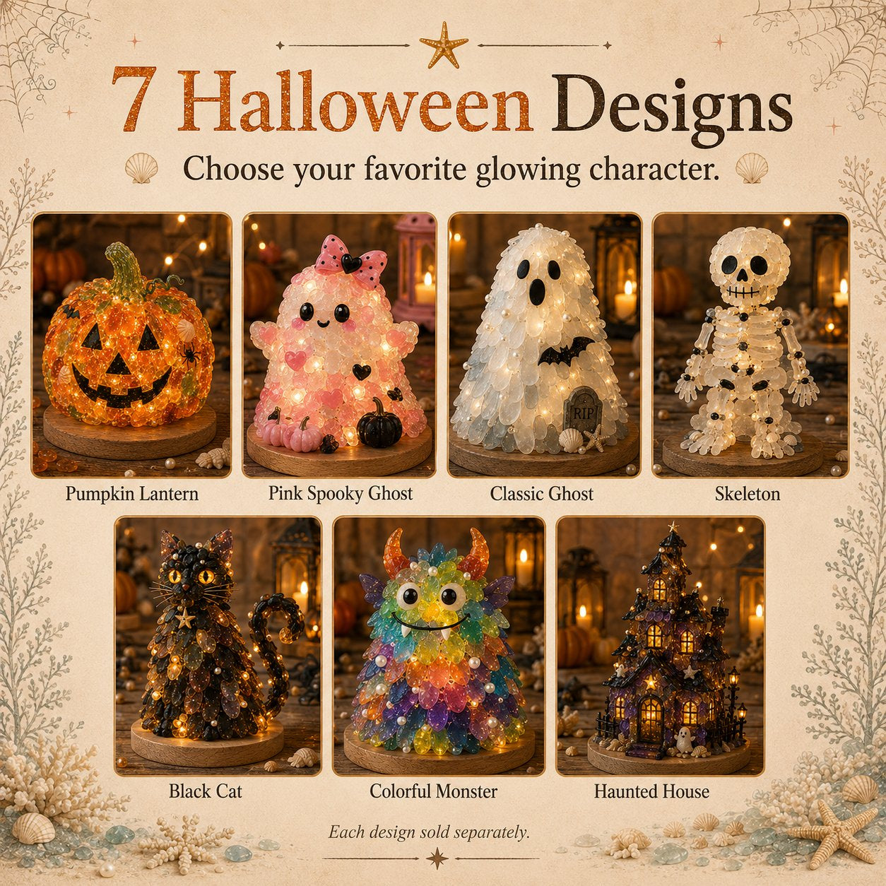Beginner-Friendly DIY Lighted Sea Glass Halloween Character Kit Collection