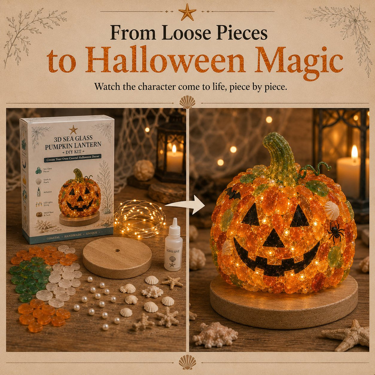 Beginner-Friendly DIY Lighted Sea Glass Halloween Character Kit Collection